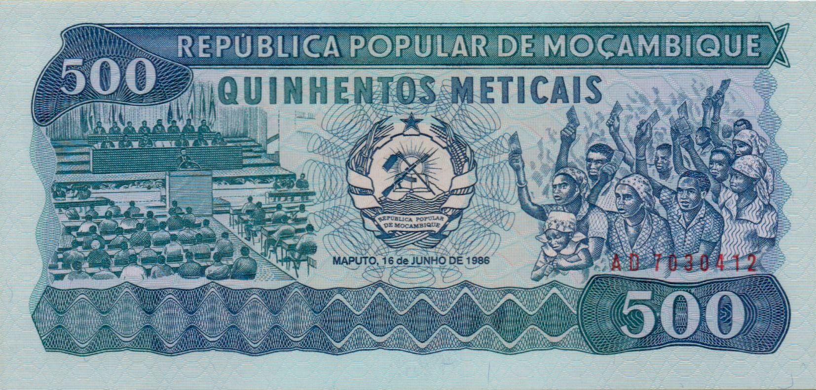 Mozambique 500 1986 UNC P-131/b